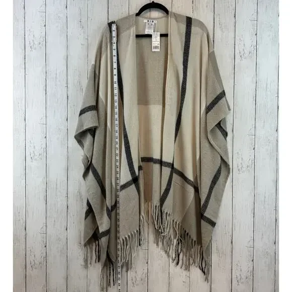 NWT Three Dots Neutral Tan/Black Plaid Miranda Cashmere Wrap One Size - Picture 10 of 11